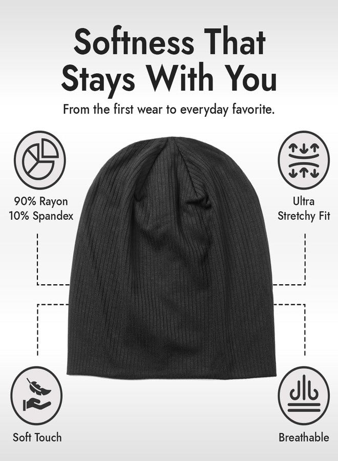 Revony Thin Slouchy Beanie - Soft Breathable Summer Hat for Men & Women Black - Image 4